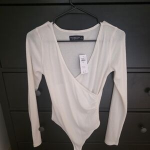 Abercrombie & Fitch Cream Wrap Bodysuit
